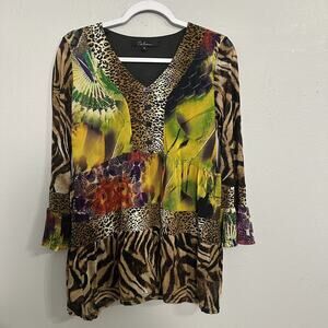 Calessa Vibrant Blouse Top Colorful Lined Wearable Art Boho Western Womens Small